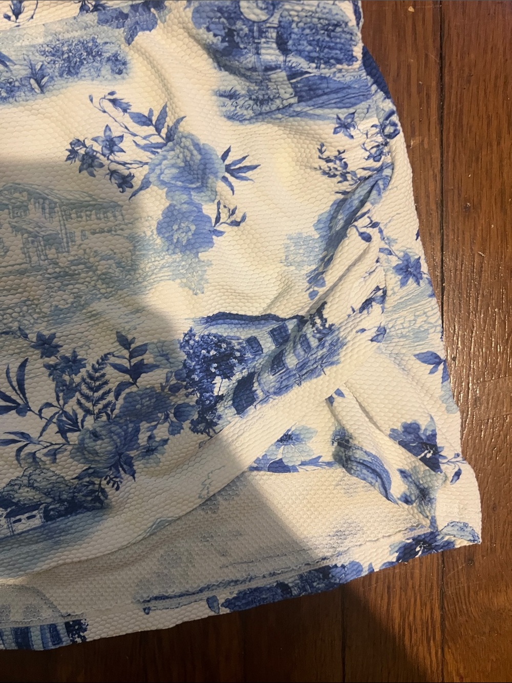 Blue Toile Mini Skirt Set — Women's Two-Piece Skirt & Crop Top - Picture 5 of 12